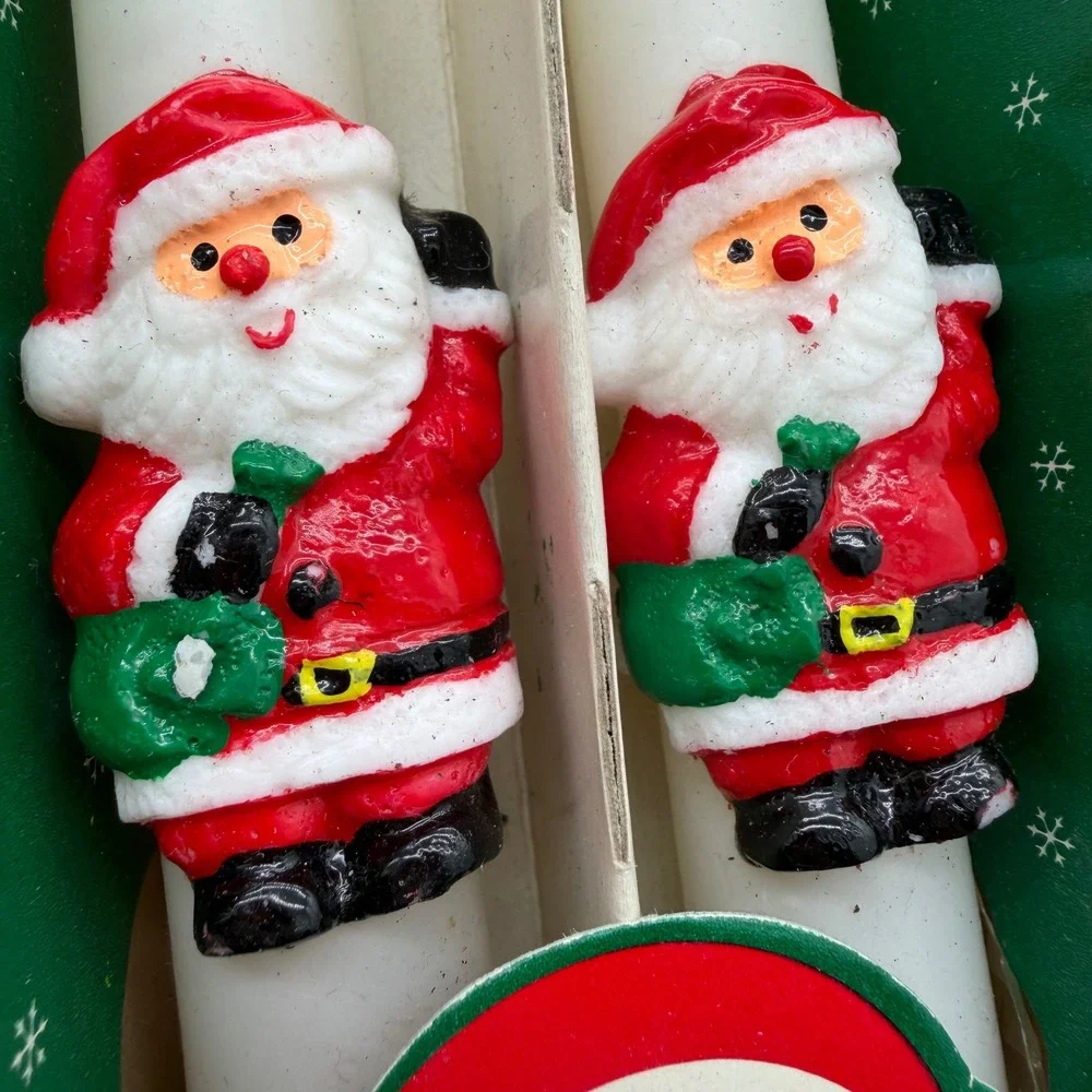 Vintage Christmas Taper Candles Set 10 Inch‎ Red Green White Santa Snowman 12pk